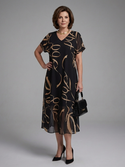 Adèle – Robe midi fluide imprimé abstrait