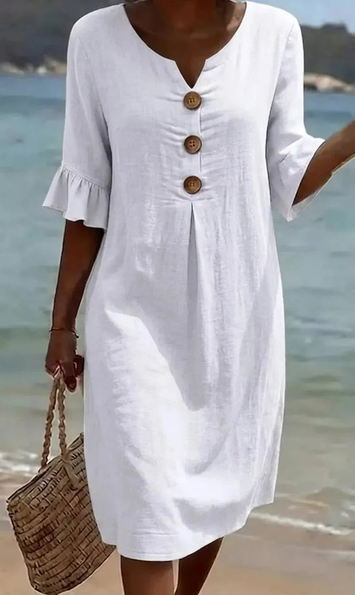 Vanesa – Robe fluide avec manches volantées et boutons