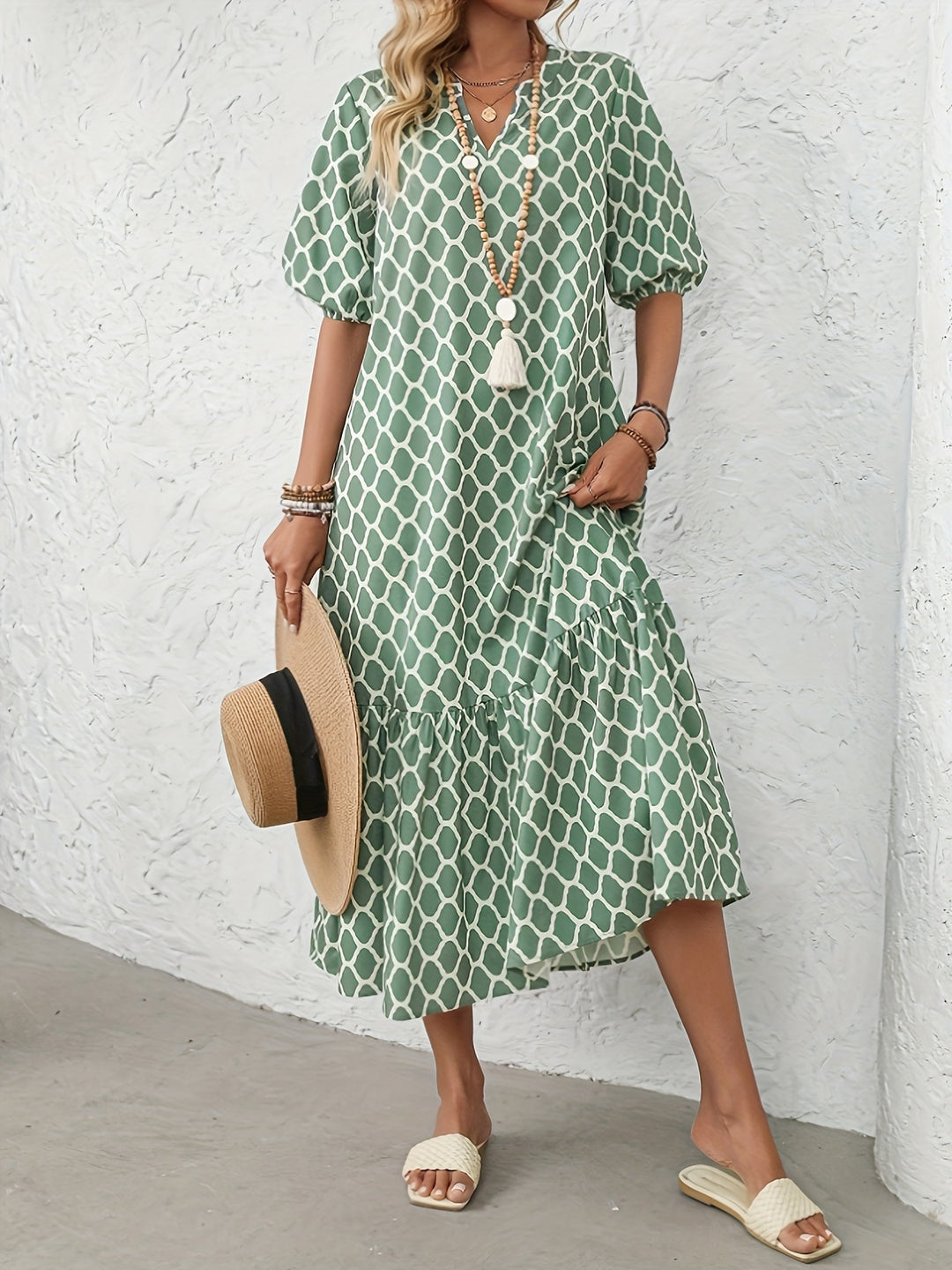 Rosalie – Robe midi fluide et confortable à motif élégant
