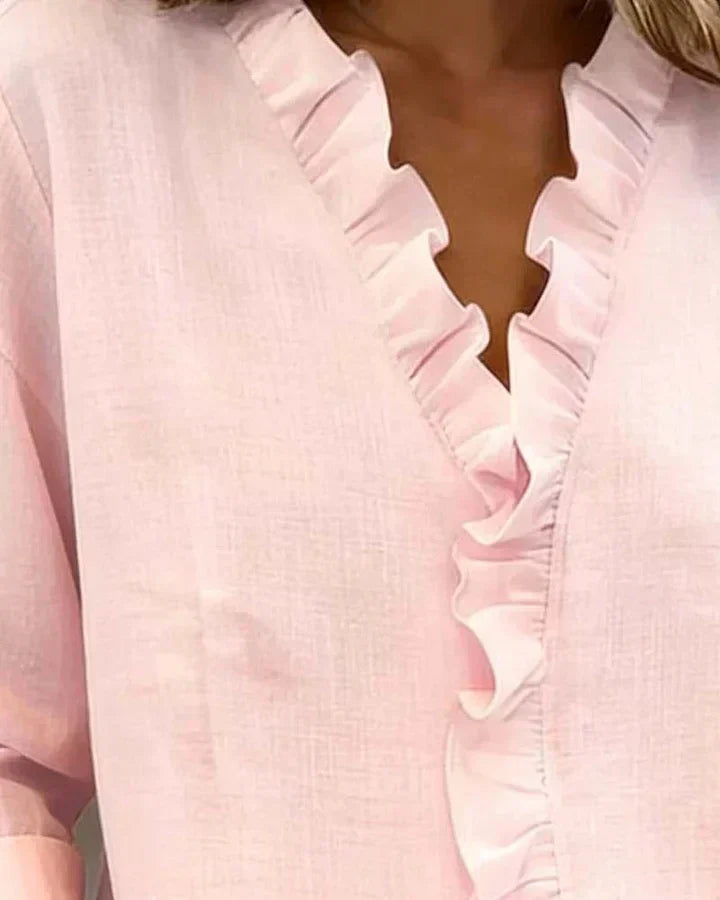 Claire – Blouse col V à volants
