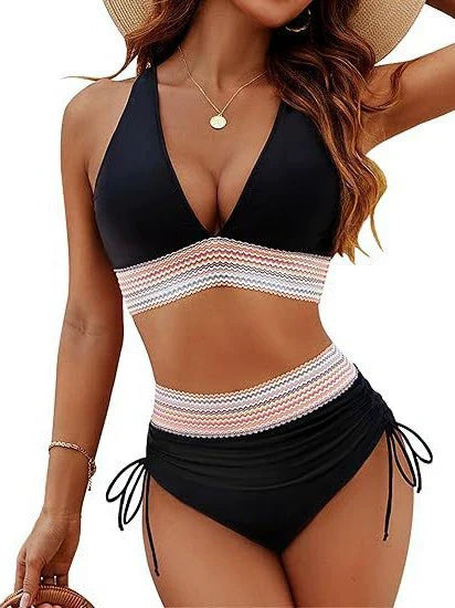 Maillot de bain deux pièces à rayures colorées