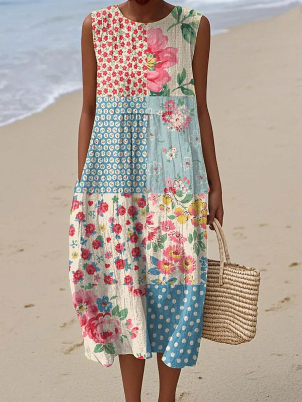 Anna - Robe Midi Patchwork Décontractée