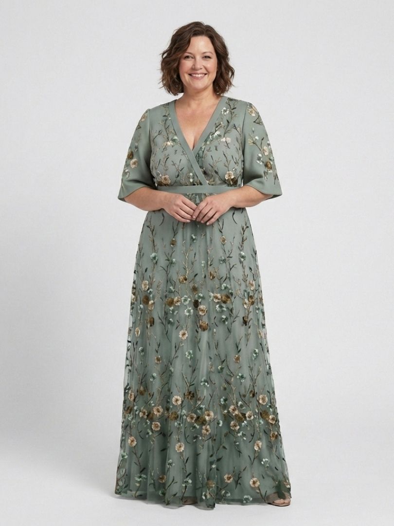 Camille | Robe longue fleurie à col V et manches courtes