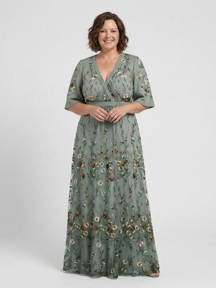 Camille | Robe longue fleurie à col V et manches courtes