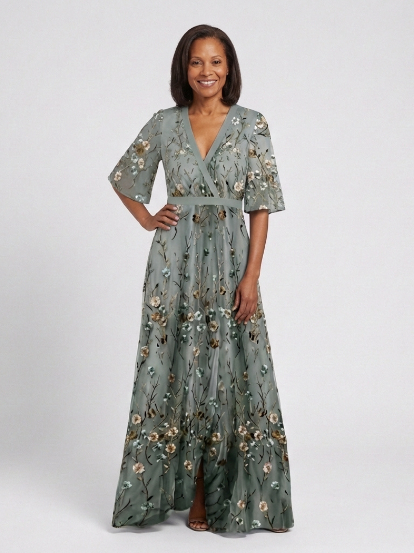 Camille | Robe longue fleurie à col V et manches courtes
